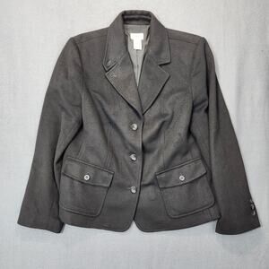 LL Bean Womens Jacket Blazer Medium Petite Black Wool Angora Blend Lined Classic